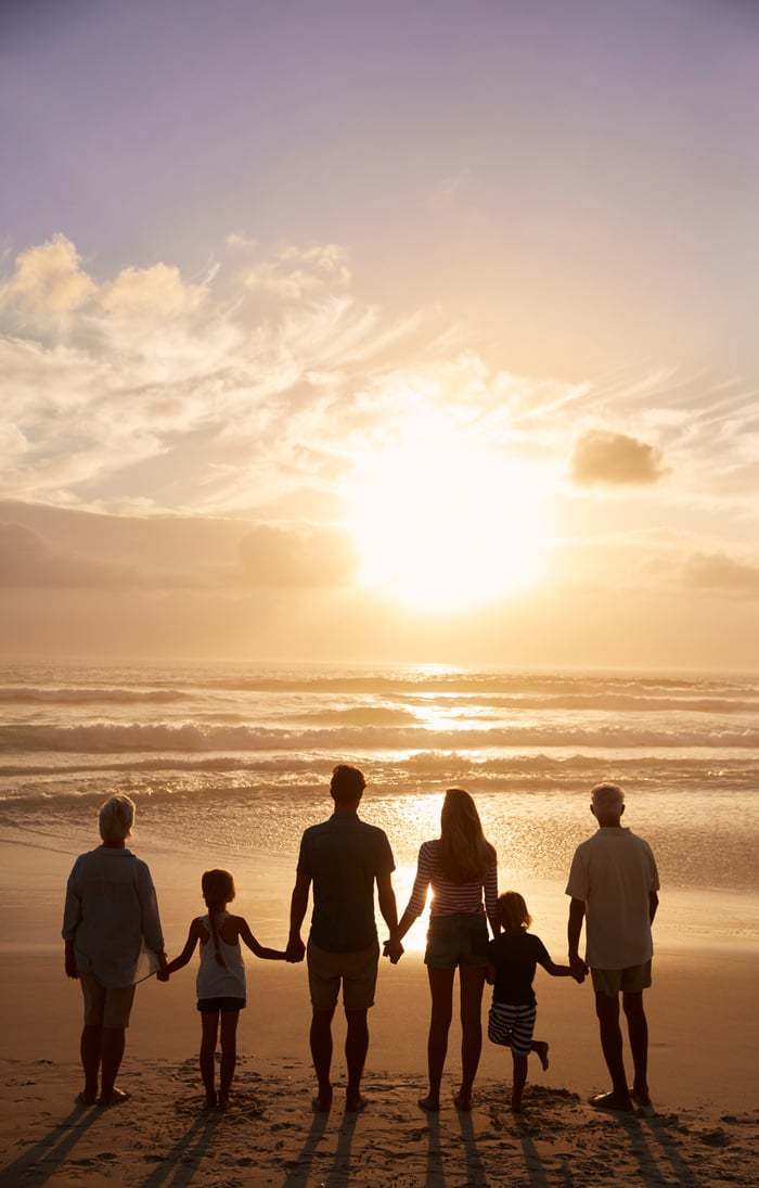 Family on Beach at Sunset